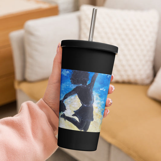 Insulated tumbler with a straw - Happy